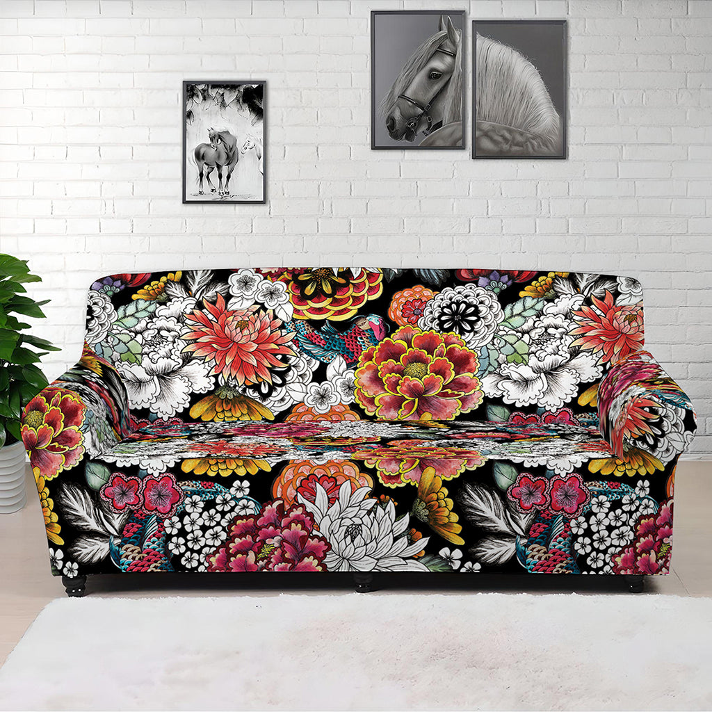 Asian Chrysanthemum Pattern Print Sofa Cover