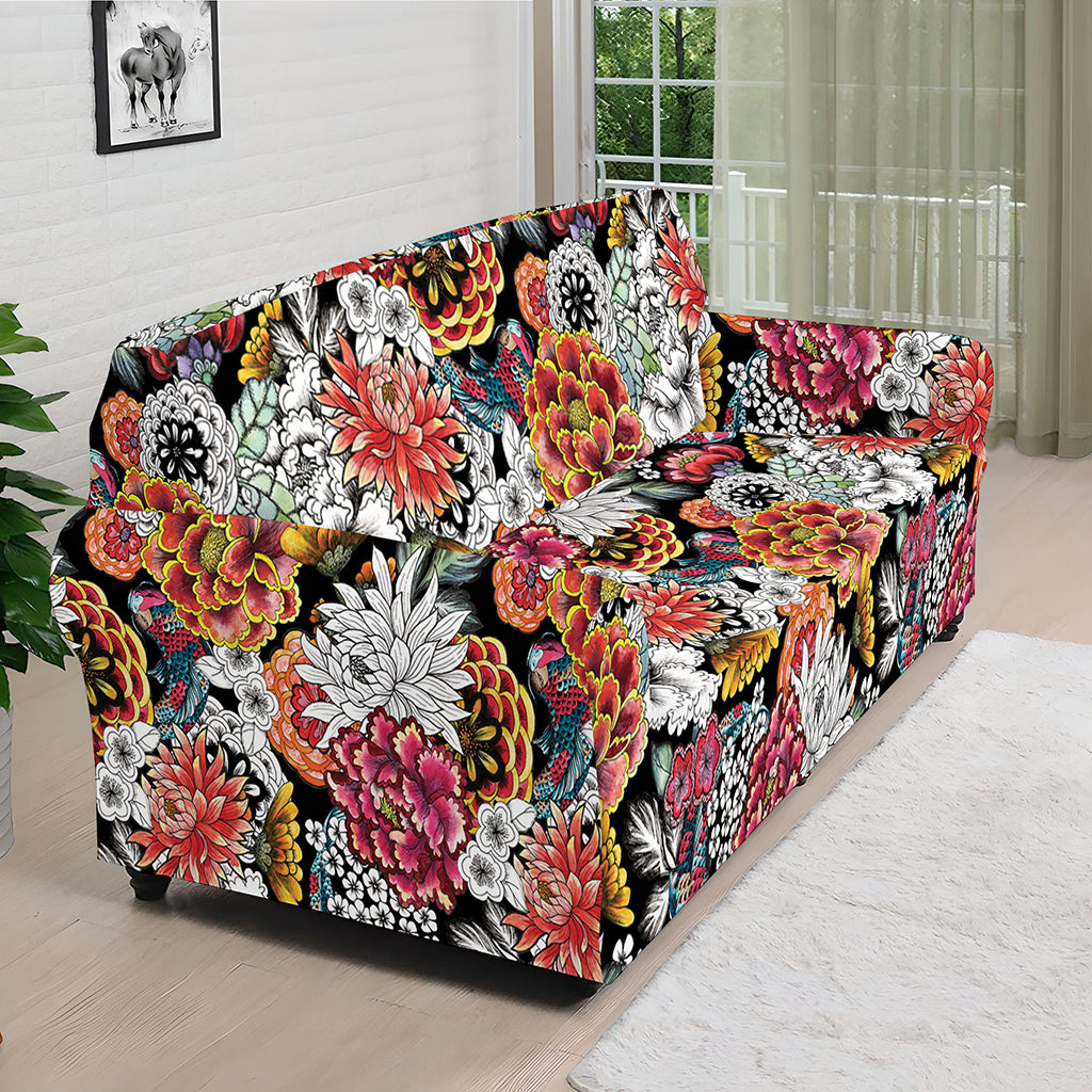 Asian Chrysanthemum Pattern Print Sofa Cover