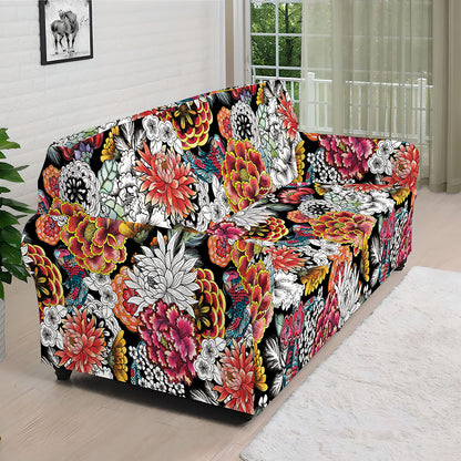Asian Chrysanthemum Pattern Print Sofa Cover