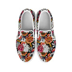 Asian Chrysanthemum Pattern Print White Slip On Shoes