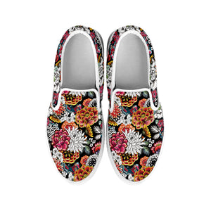 Asian Chrysanthemum Pattern Print White Slip On Shoes