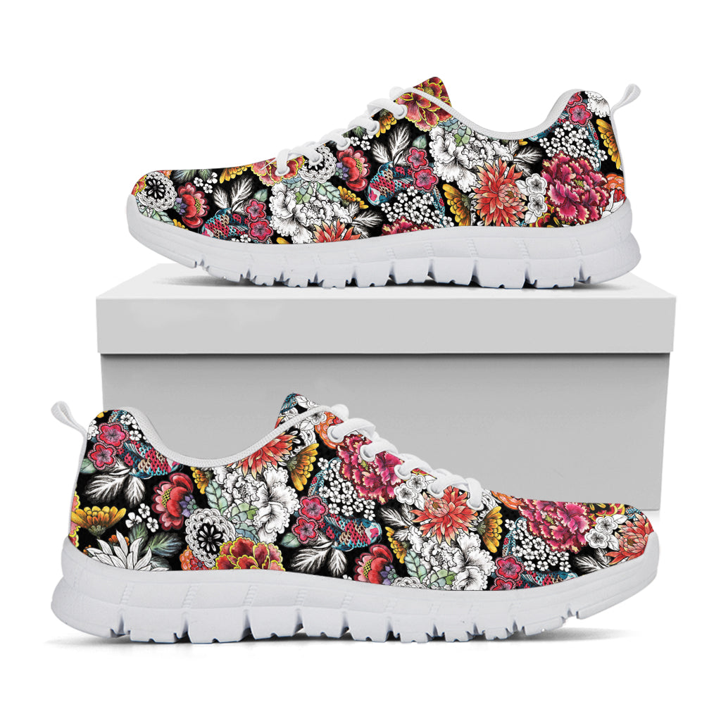 Asian Chrysanthemum Pattern Print White Sneakers