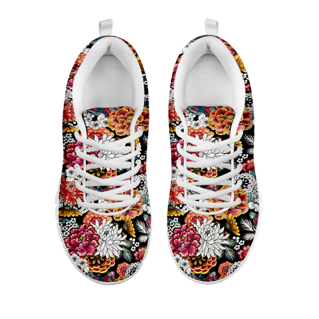 Asian Chrysanthemum Pattern Print White Sneakers