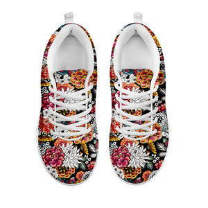 Asian Chrysanthemum Pattern Print White Sneakers