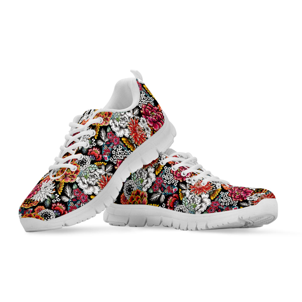 Asian Chrysanthemum Pattern Print White Sneakers