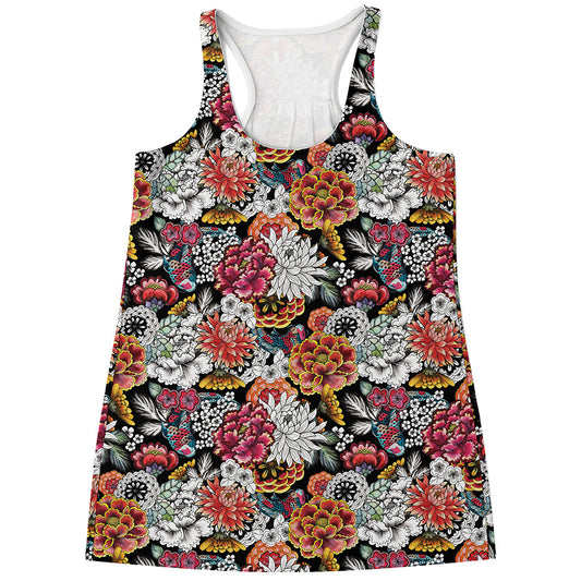 Asian Chrysanthemum Pattern Print Women's Racerback Tank Top