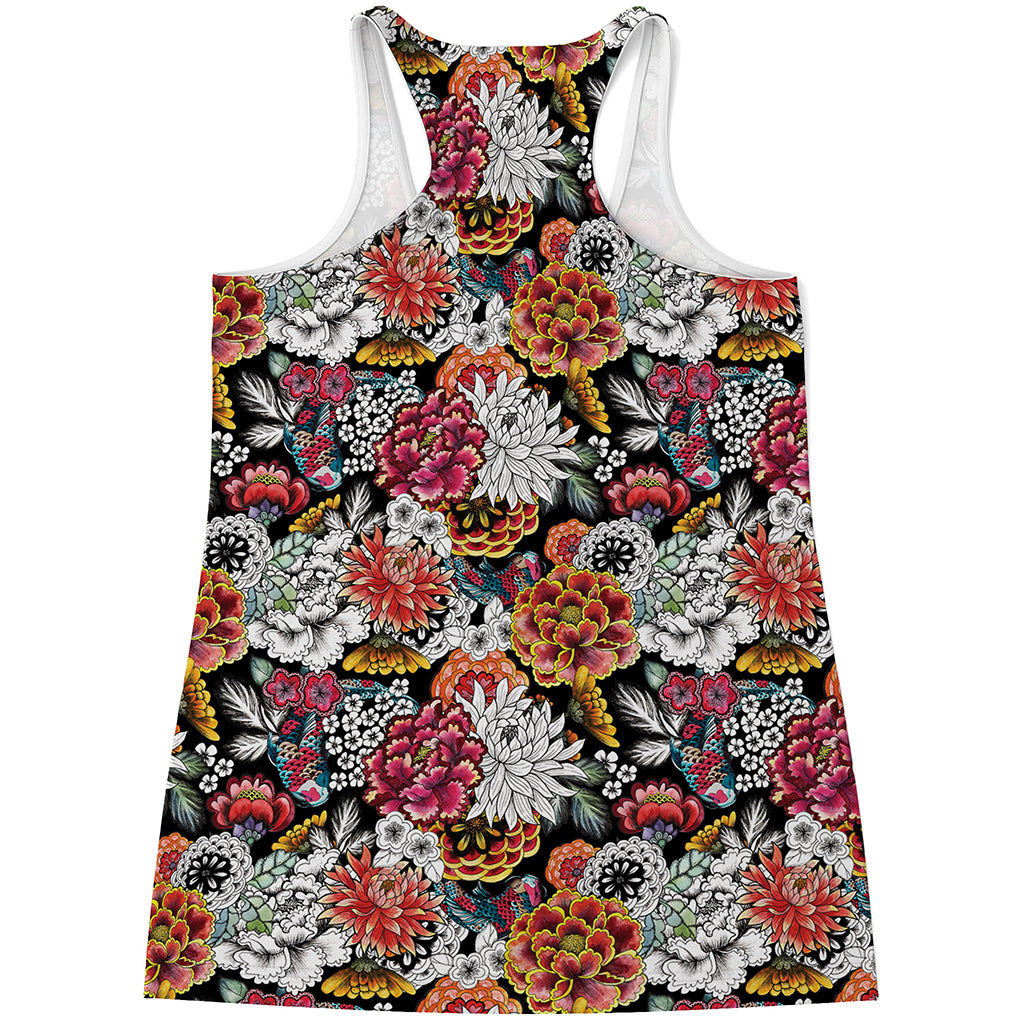 Asian Chrysanthemum Pattern Print Women's Racerback Tank Top