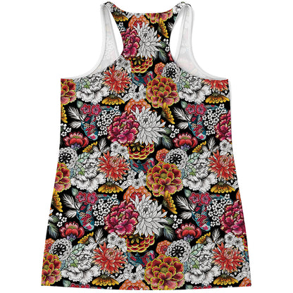 Asian Chrysanthemum Pattern Print Women's Racerback Tank Top