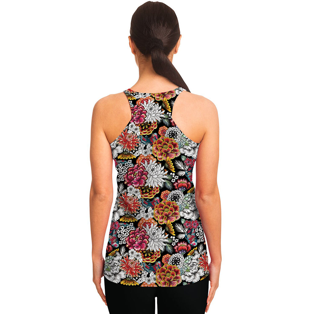 Asian Chrysanthemum Pattern Print Women's Racerback Tank Top