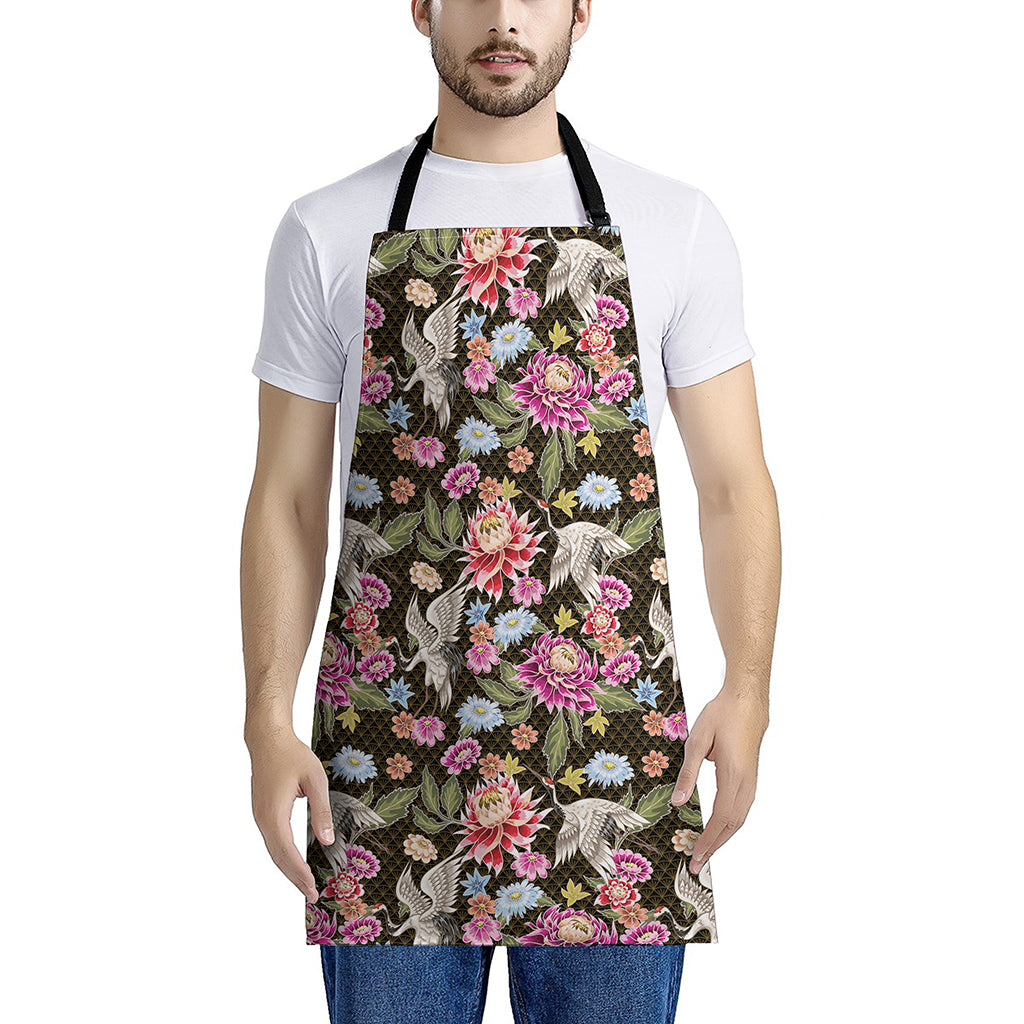 Asian Crane Bird Pattern Print Apron