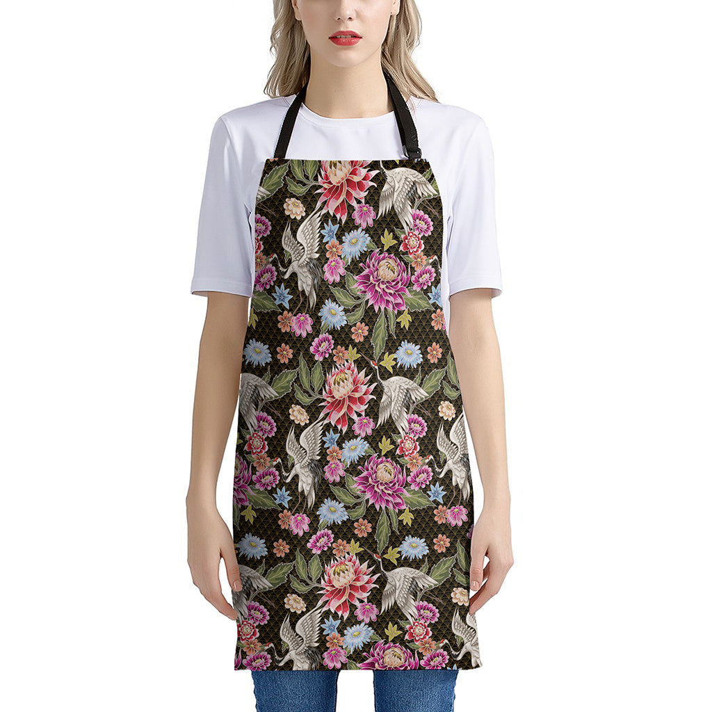 Asian Crane Bird Pattern Print Apron