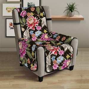 Asian Crane Bird Pattern Print Armchair Protector