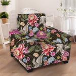 Asian Crane Bird Pattern Print Armchair Slipcover