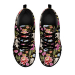 Asian Crane Bird Pattern Print Black Sneakers