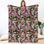 Asian Crane Bird Pattern Print Blanket