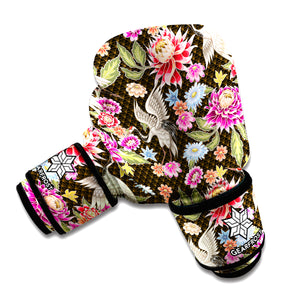 Asian Crane Bird Pattern Print Boxing Gloves