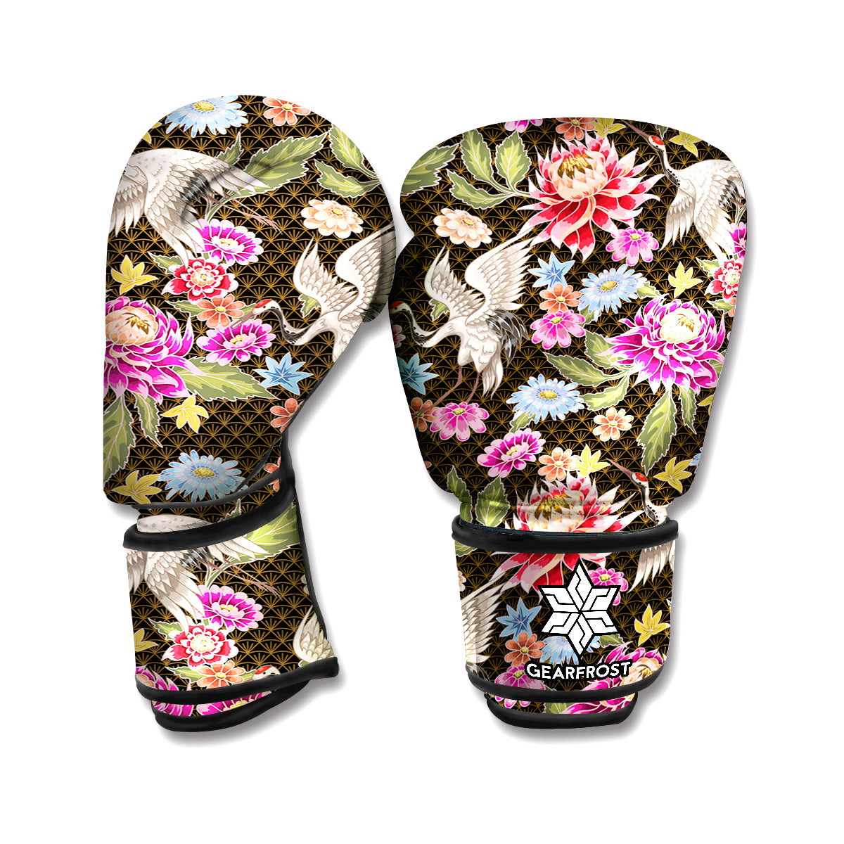 Asian Crane Bird Pattern Print Boxing Gloves