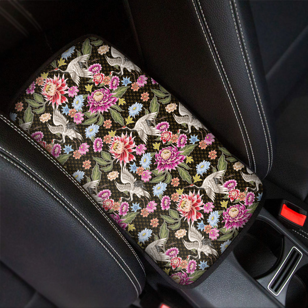 Asian Crane Bird Pattern Print Car Center Console Cover