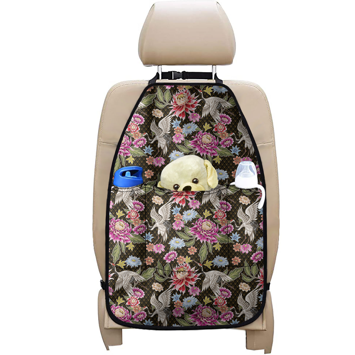 Asian Crane Bird Pattern Print Car Seat Organizers