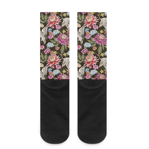 Asian Crane Bird Pattern Print Crew Socks