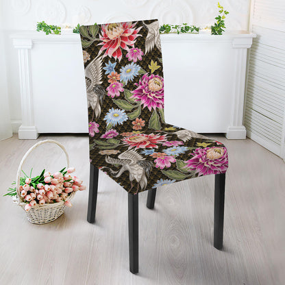 Asian Crane Bird Pattern Print Dining Chair Slipcover