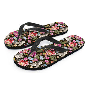 Asian Crane Bird Pattern Print Flip Flops