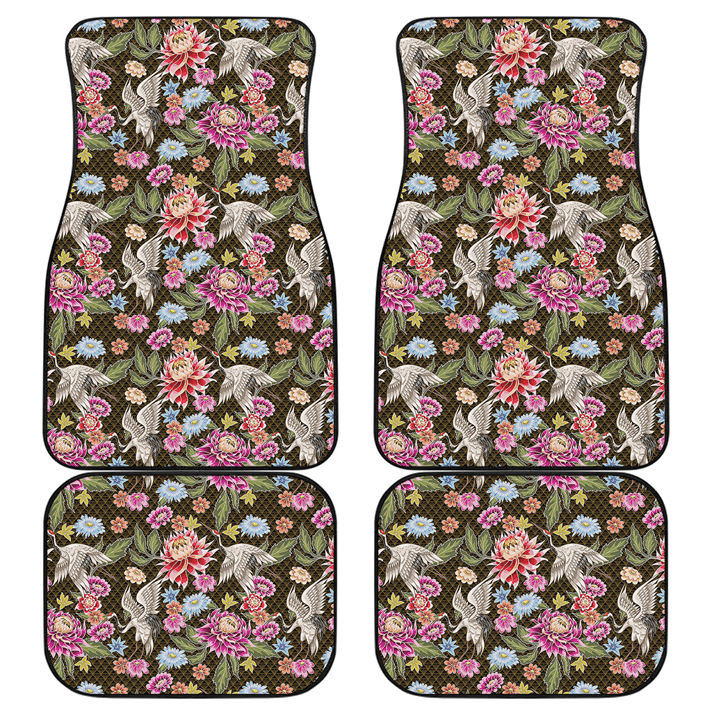 Asian Crane Bird Pattern Print Front and Back Car Floor Mats