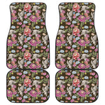 Asian Crane Bird Pattern Print Front and Back Car Floor Mats