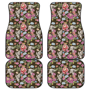 Asian Crane Bird Pattern Print Front and Back Car Floor Mats