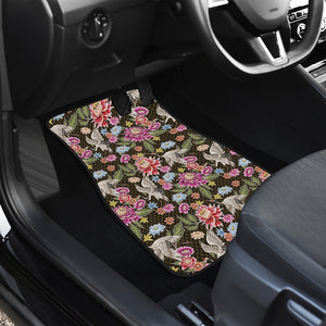 Asian Crane Bird Pattern Print Front and Back Car Floor Mats