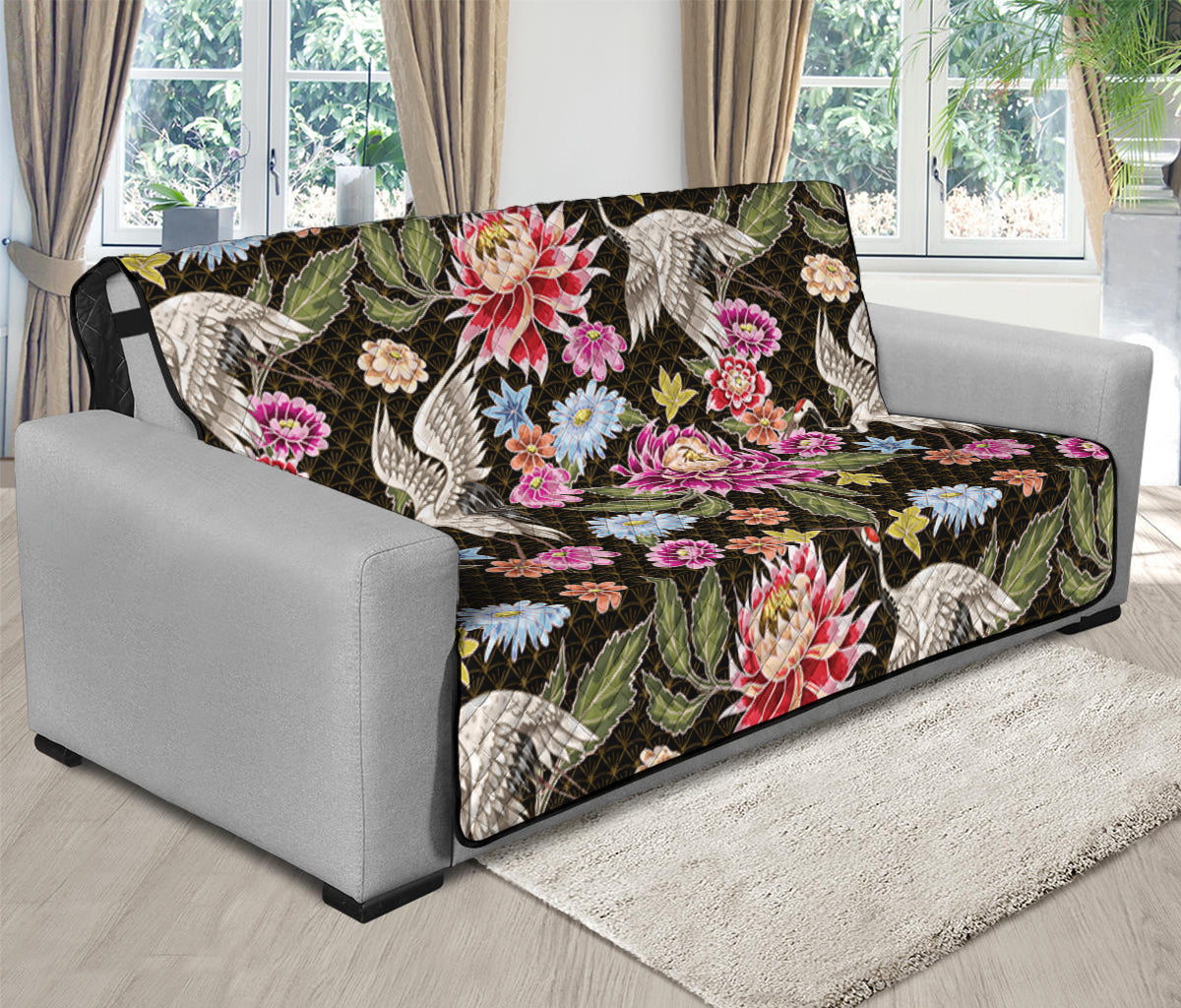 Asian Crane Bird Pattern Print Futon Protector