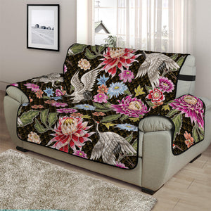 Asian Crane Bird Pattern Print Half Sofa Protector