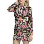 Asian Crane Bird Pattern Print Hoodie Dress