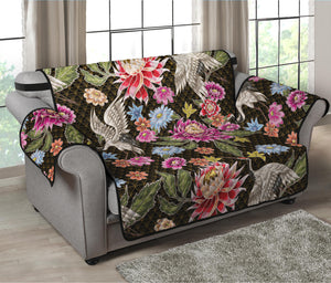 Asian Crane Bird Pattern Print Loveseat Protector