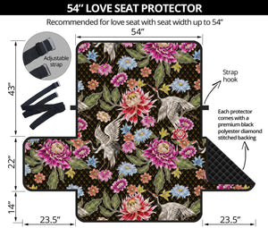 Asian Crane Bird Pattern Print Loveseat Protector