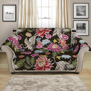 Asian Crane Bird Pattern Print Loveseat Protector