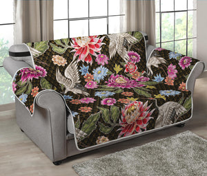 Asian Crane Bird Pattern Print Loveseat Protector