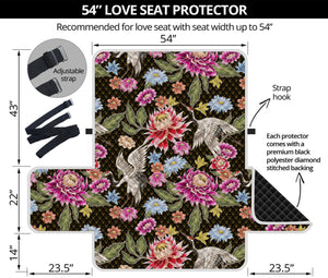 Asian Crane Bird Pattern Print Loveseat Protector