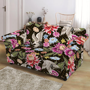 Asian Crane Bird Pattern Print Loveseat Slipcover