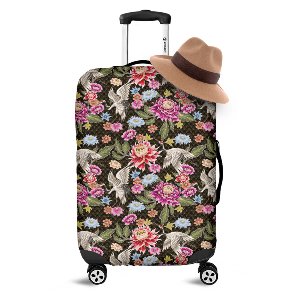 Asian Crane Bird Pattern Print Luggage Cover