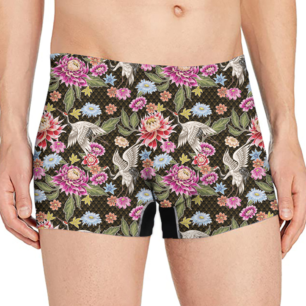 Asian Crane Bird Pattern Print Men's Boxer Briefs