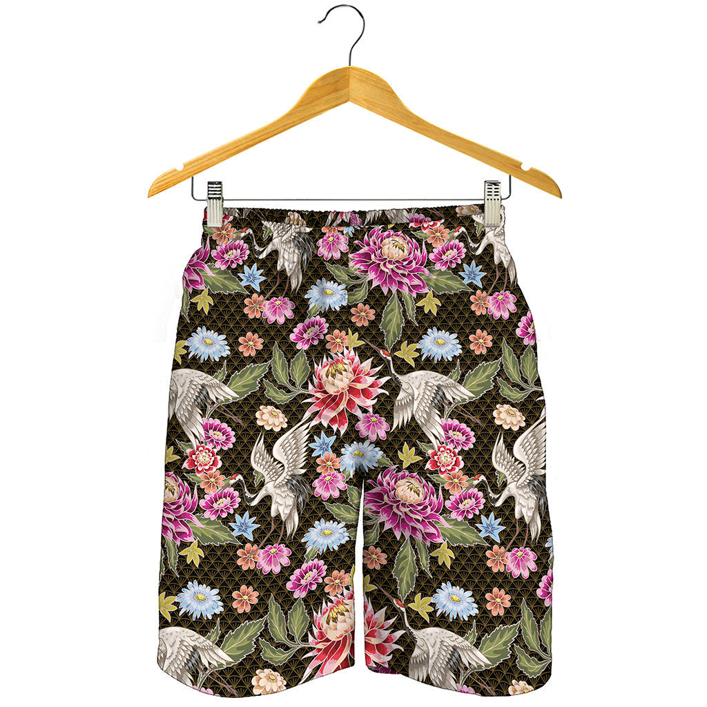 Asian Crane Bird Pattern Print Men's Shorts