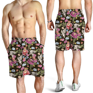 Asian Crane Bird Pattern Print Men's Shorts