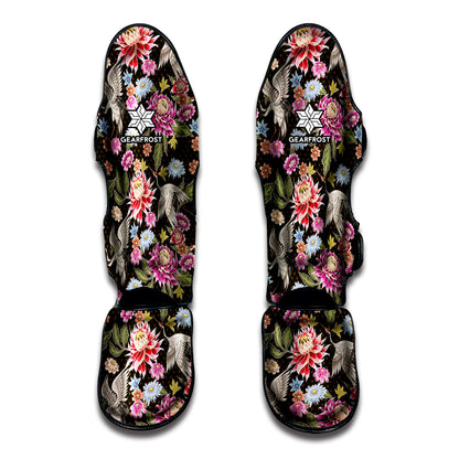 Asian Crane Bird Pattern Print Muay Thai Shin Guard