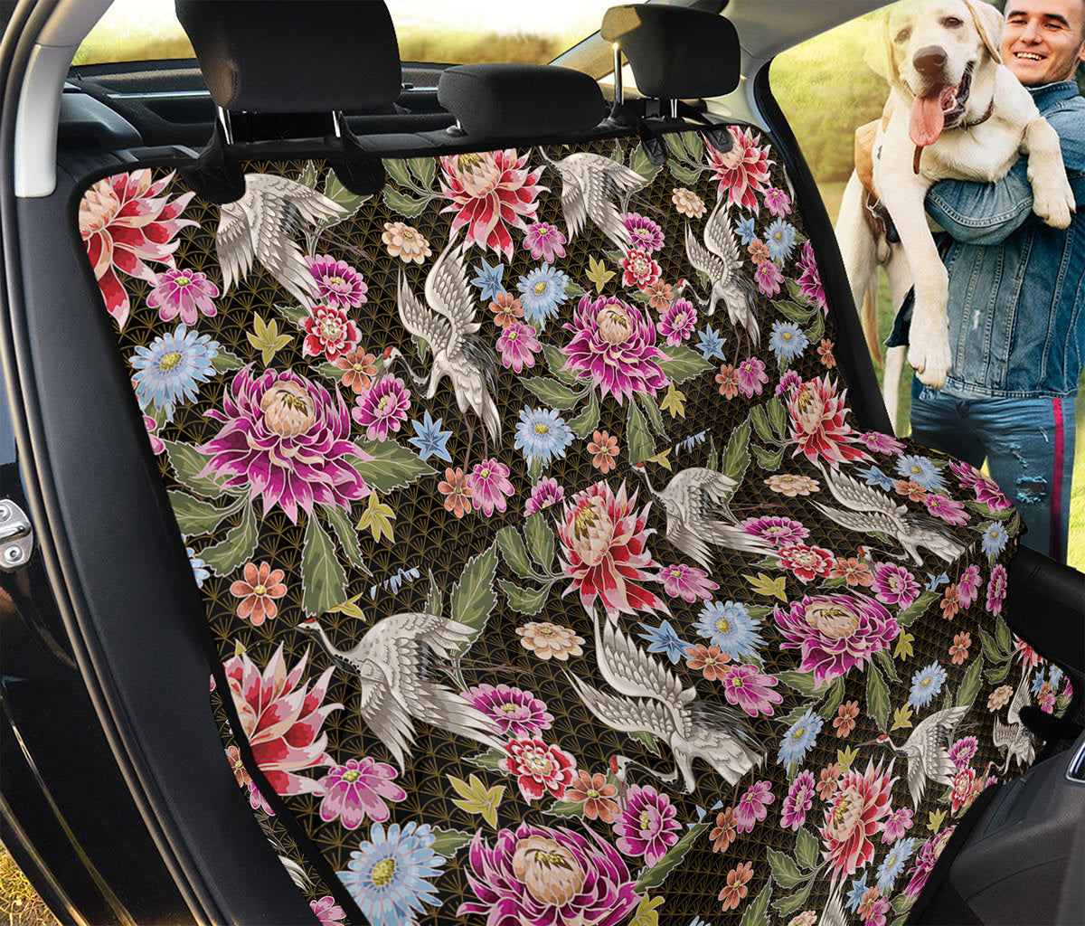 Asian Crane Bird Pattern Print Pet Car Back Seat Cover