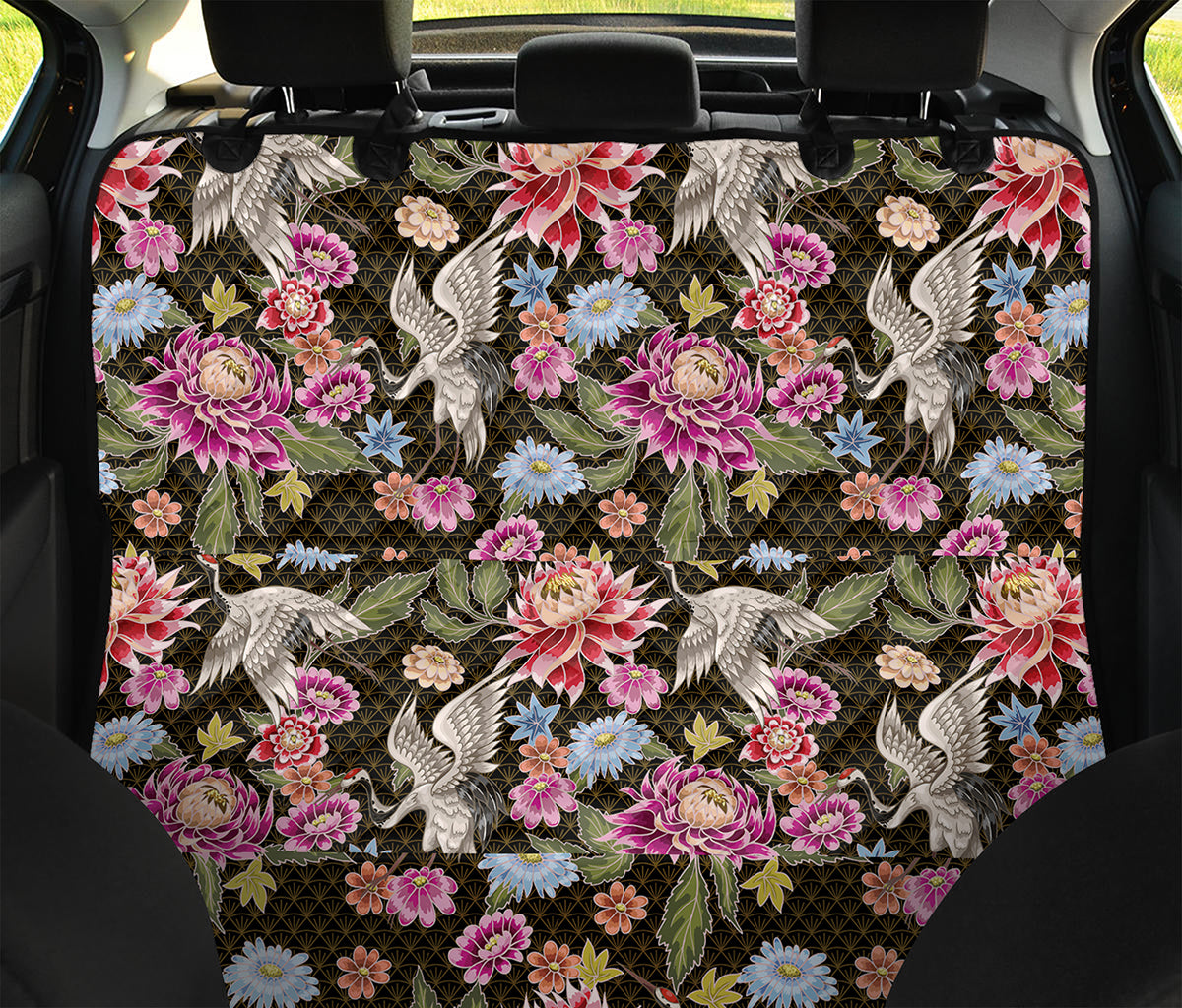 Asian Crane Bird Pattern Print Pet Car Back Seat Cover