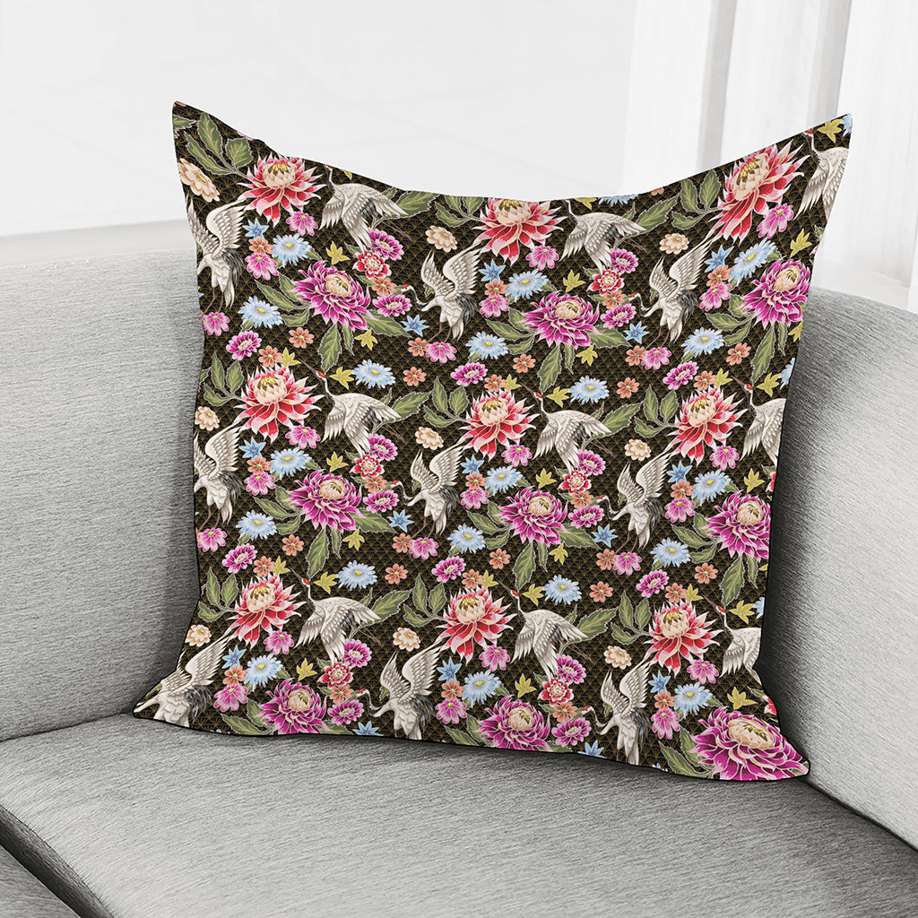 Asian Crane Bird Pattern Print Pillow Cover