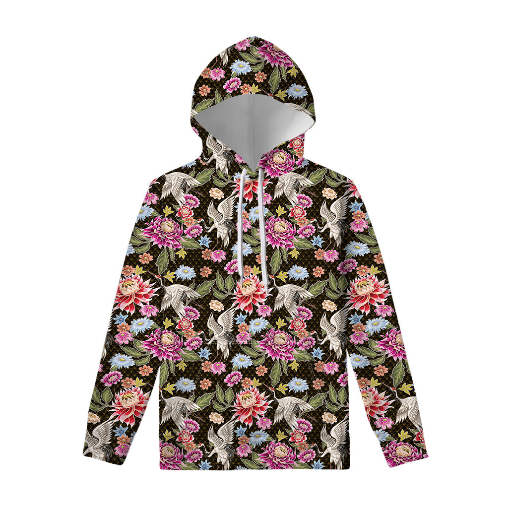 Asian Crane Bird Pattern Print Pullover Hoodie