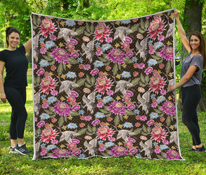 Asian Crane Bird Pattern Print Quilt