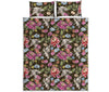 Asian Crane Bird Pattern Print Quilt Bed Set